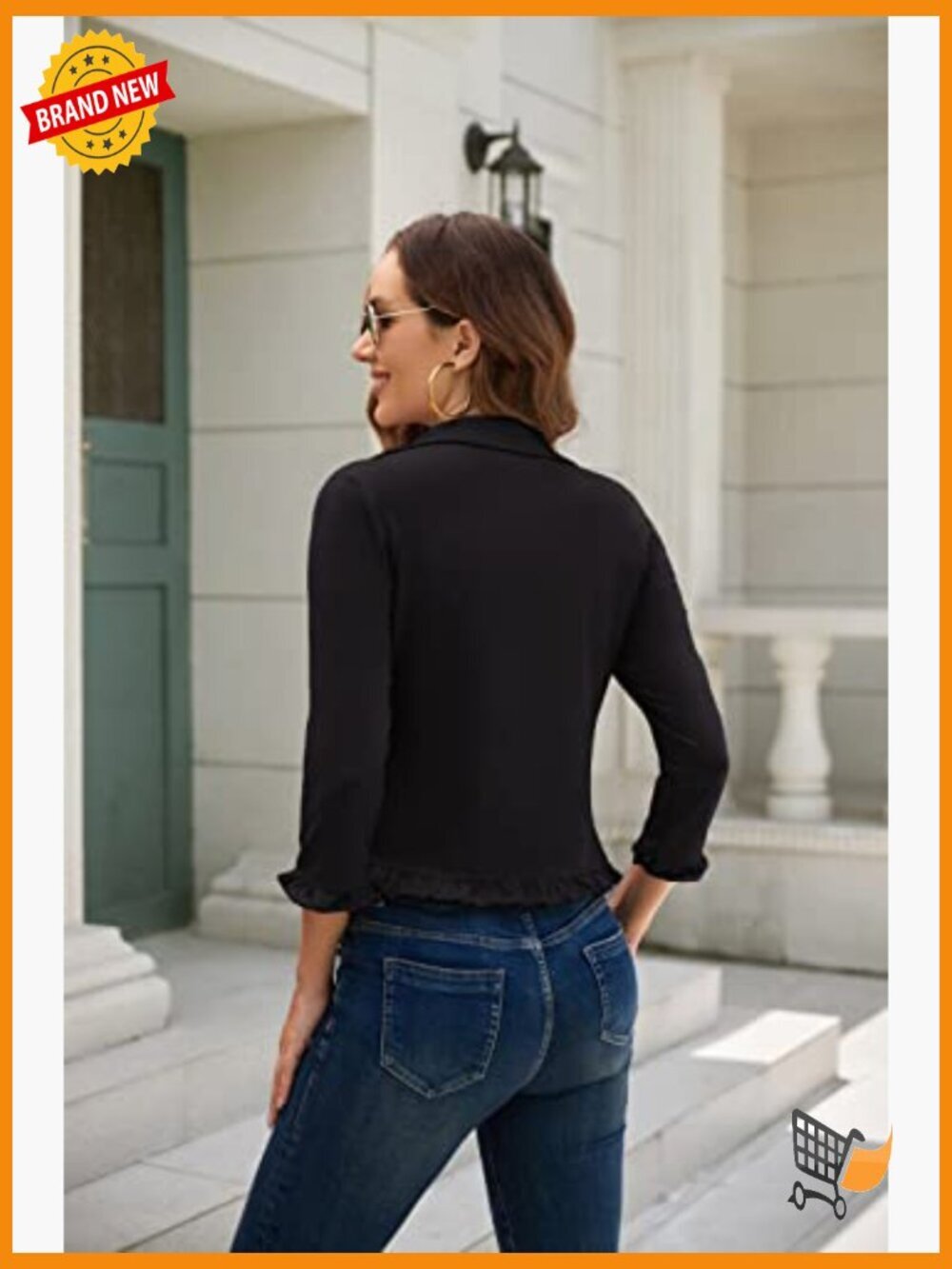 3/4 Sleeve Cropped Blazer Lightweight Open Front Cotton Cardigan Jacket - Picture 6 of 7